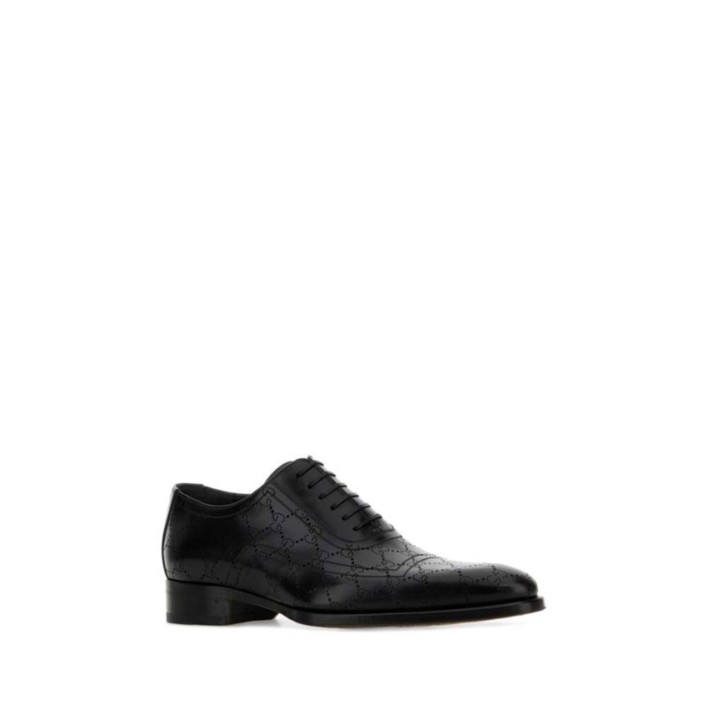 Gucci Men Black Leather Lace-Up Shoes - Picture 2 of 2